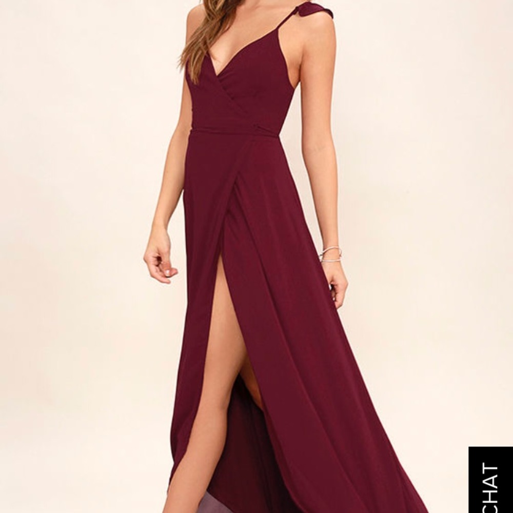 Lulu’s Here’s To Us Burgundy High-Low Wrap Dress